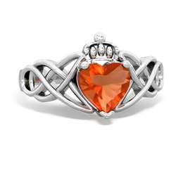 Fire Opal Claddagh Celtic Knot 14K White Gold ring R2367