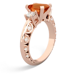 Fire Opal Art Deco Diamond 8X6 Emerald-Cut Engagement 14K Rose Gold ring R20018EM