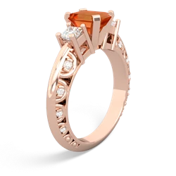 Fire Opal Art Deco Diamond 7X5 Emerald-Cut Engagement 14K Rose Gold ring R20017EM