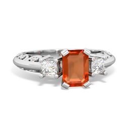 Fire Opal Art Deco Diamond 7X5 Emerald-Cut Engagement 14K White Gold ring R20017EM