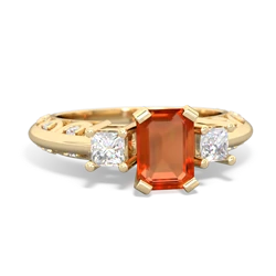 Fire Opal Art Deco Diamond 7X5 Emerald-Cut Engagement 14K Yellow Gold ring R20017EM