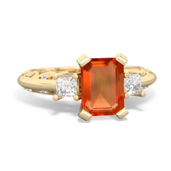 Fire Opal Art Deco Diamond 8X6 Emerald-Cut Engagement 14K Yellow Gold ring R20018EM