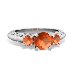 Fire Opal Art Deco Eternal Embrace Engagement 14K White Gold ring C2003