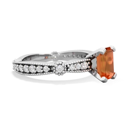 Fire Opal Sparkling Tiara 7X5mm Emerald-Cut 14K White Gold ring R26297EM