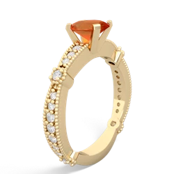 Fire Opal Milgrain Antique Style 14K Yellow Gold ring R26297VL