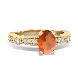 Fire Opal Milgrain Antique Style 14K Yellow Gold ring R26297VL