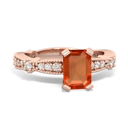 Fire Opal Sparkling Tiara 7X5mm Emerald-Cut 14K Rose Gold ring R26297EM