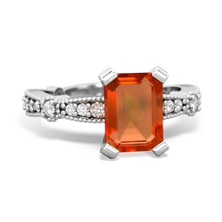 Fire Opal Sparkling Tiara 8X6 Emerald-Cut 14K White Gold ring R26298EM