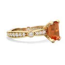 Fire Opal Sparkling Tiara 8X6 Emerald-Cut 14K Yellow Gold ring R26298EM