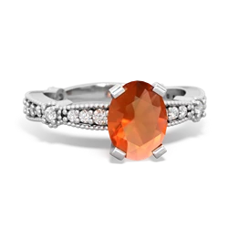 Fire Opal Sparkling Tiara 8X6 Oval 14K White Gold ring R26298VL