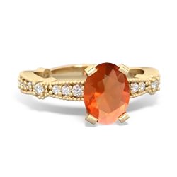 Fire Opal Sparkling Tiara 8X6 Oval 14K Yellow Gold ring R26298VL