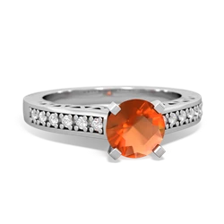 Fire Opal Art Deco Engagement 6Mm Round 14K White Gold ring R26356RD