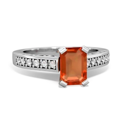 Fire Opal Art Deco Engagement 7X5mm Emerald-Cut 14K White Gold ring R26357EM