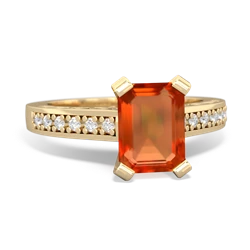 Fire Opal Art Deco Engagement 8X6mm Emerald-Cut 14K Yellow Gold ring R26358EM