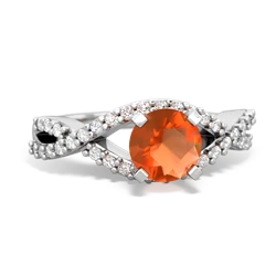 Fire Opal Diamond Twist 6Mm Round Engagment  14K White Gold ring R26406RD