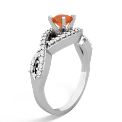 Fire Opal Diamond Twist 5Mm Round Engagment  14K White Gold ring R26405RD