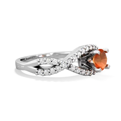 Fire Opal Diamond Twist 5Mm Round Engagment  14K White Gold ring R26405RD