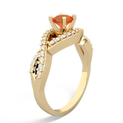 Fire Opal Diamond Twist 5Mm Round Engagment  14K Yellow Gold ring R26405RD