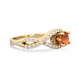 Fire Opal Diamond Twist 5Mm Round Engagment  14K Yellow Gold ring R26405RD