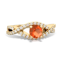 Fire Opal Diamond Twist 5Mm Round Engagment  14K Yellow Gold ring R26405RD