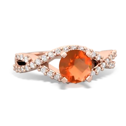 Fire Opal Diamond Twist 6Mm Round Engagment  14K Rose Gold ring R26406RD