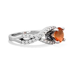 Fire Opal Diamond Twist 6Mm Round Engagment  14K White Gold ring R26406RD