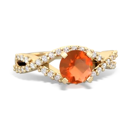 Fire Opal Diamond Twist 6Mm Round Engagment  14K Yellow Gold ring R26406RD