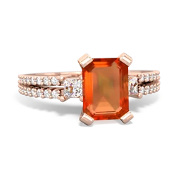 Fire Opal Classic 8X6mm Emerald-Cut Engagement 14K Rose Gold ring R26438EM