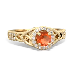 Fire Opal Celtic Knot Halo 14K Yellow Gold ring R26445RH