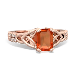 Fire Opal Celtic Knot 7X5 Emerald-Cut Engagement 14K Rose Gold ring R26447EM