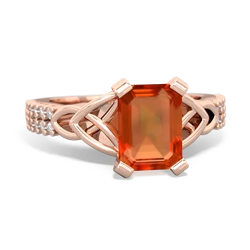 Fire Opal Celtic Knot 8X6 Emerald-Cut Engagement 14K Rose Gold ring R26448EM