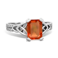 Fire Opal Celtic Knot 8X6 Emerald-Cut Engagement 14K White Gold ring R26448EM