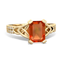 Fire Opal Celtic Knot 8X6 Emerald-Cut Engagement 14K Yellow Gold ring R26448EM