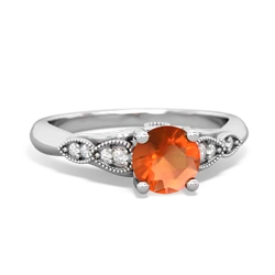 Fire Opal Antique Elegance 14K White Gold ring R3100