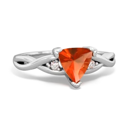 Fire Opal Trillion Twist 14K White Gold ring R2104