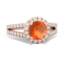 Fire Opal Pave Halo 14K Rose Gold ring R5490