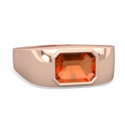 Fire Opal Men's Emerald-Cut Bezel 14K Rose Gold ring R0410