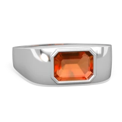 Fire Opal Men's Emerald-Cut Bezel 14K White Gold ring R0410