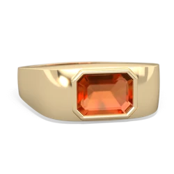 Fire Opal Men's Emerald-Cut Bezel 14K Yellow Gold ring R0410