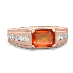 Fire Opal Men's Diamond Channel 14K Rose Gold ring R0500