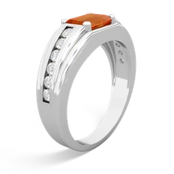 Fire Opal Men's Diamond Channel 14K White Gold ring R0500