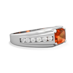 Fire Opal Men's Diamond Channel 14K White Gold ring R0500