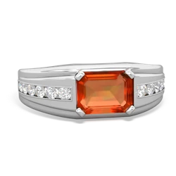 Fire Opal Men's Diamond Channel 14K White Gold ring R0500