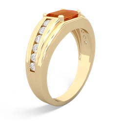 Fire Opal Men's Diamond Channel 14K Yellow Gold ring R0500