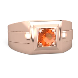 Fire Opal Men's Squared Circle 14K Rose Gold ring R0480