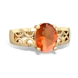 Fire Opal Art Deco Filigree 14K Yellow Gold ring R2322