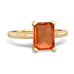 Fire Opal Milgrain Scroll 14K Yellow Gold ring R2338