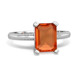 Fire Opal Milgrain Scroll 14K White Gold ring R2338