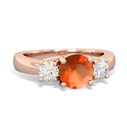 Fire Opal Diamond Three Stone Round Trellis 14K Rose Gold ring R4018