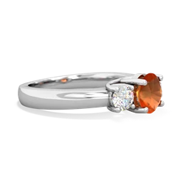 Fire Opal Diamond Three Stone Round Trellis 14K White Gold ring R4018